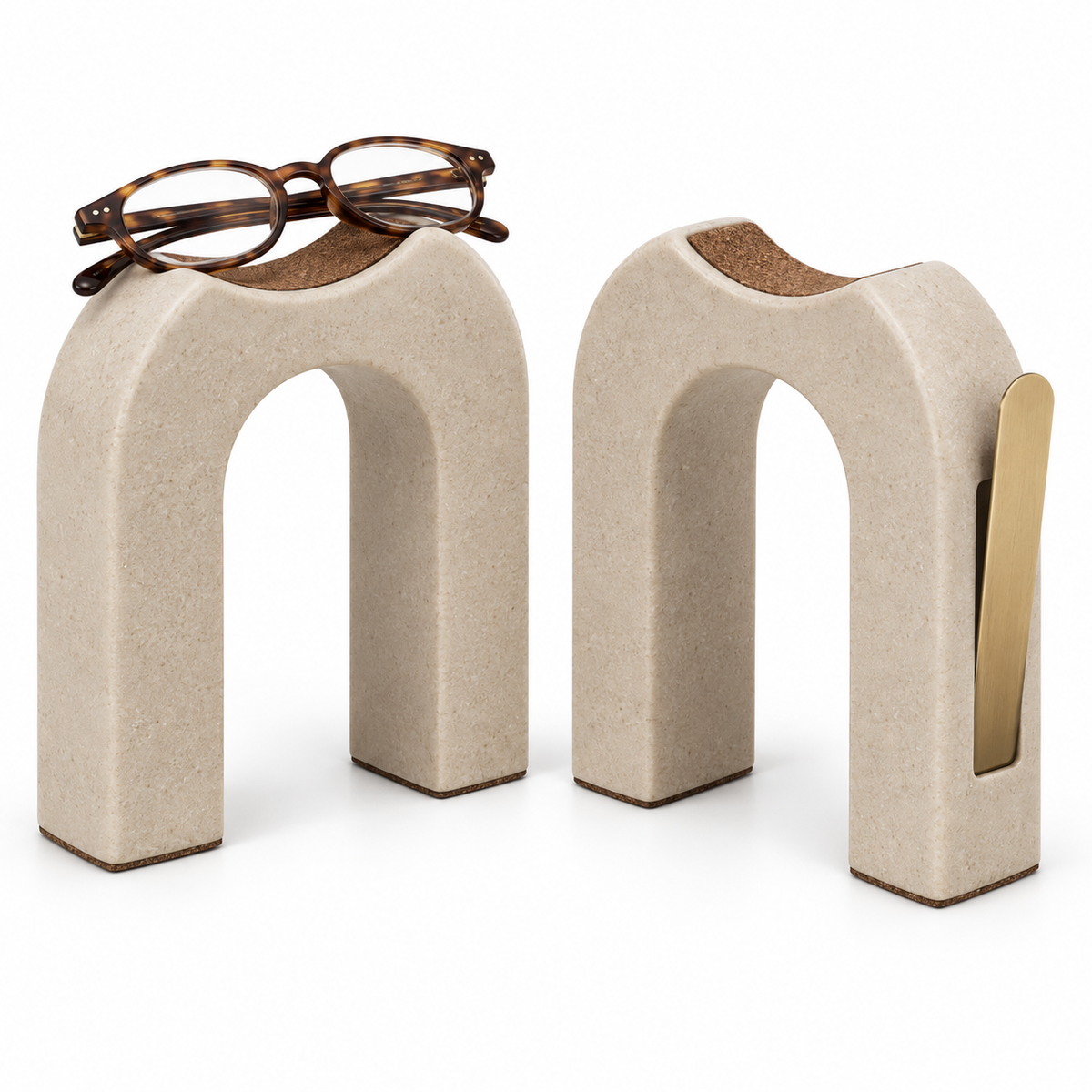 Pagecrest Reading Arch Bookends - white background showing glasses saddle and brass bookmark slot