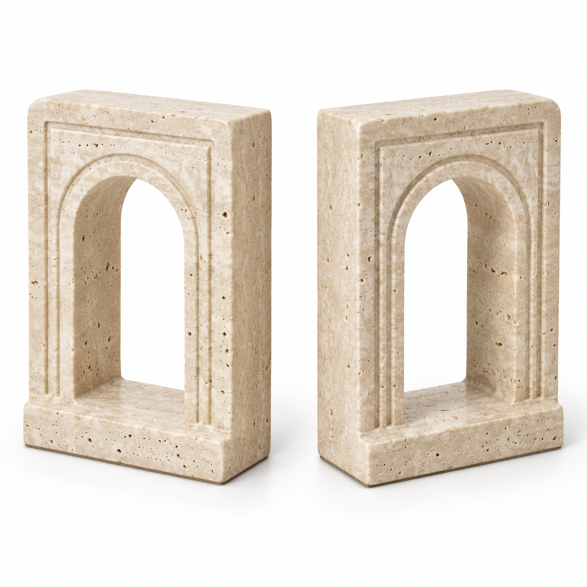 Travertine Gate Arch Bookends - white background
