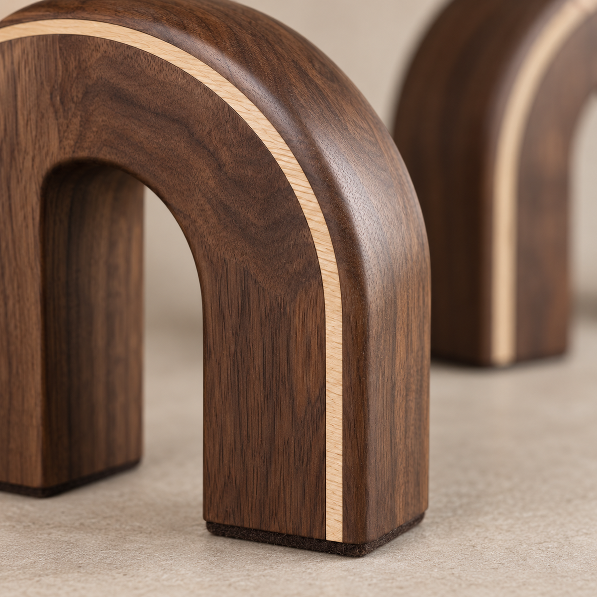 Timberline Inlay Arch Bookends - detail maple inlay close-up