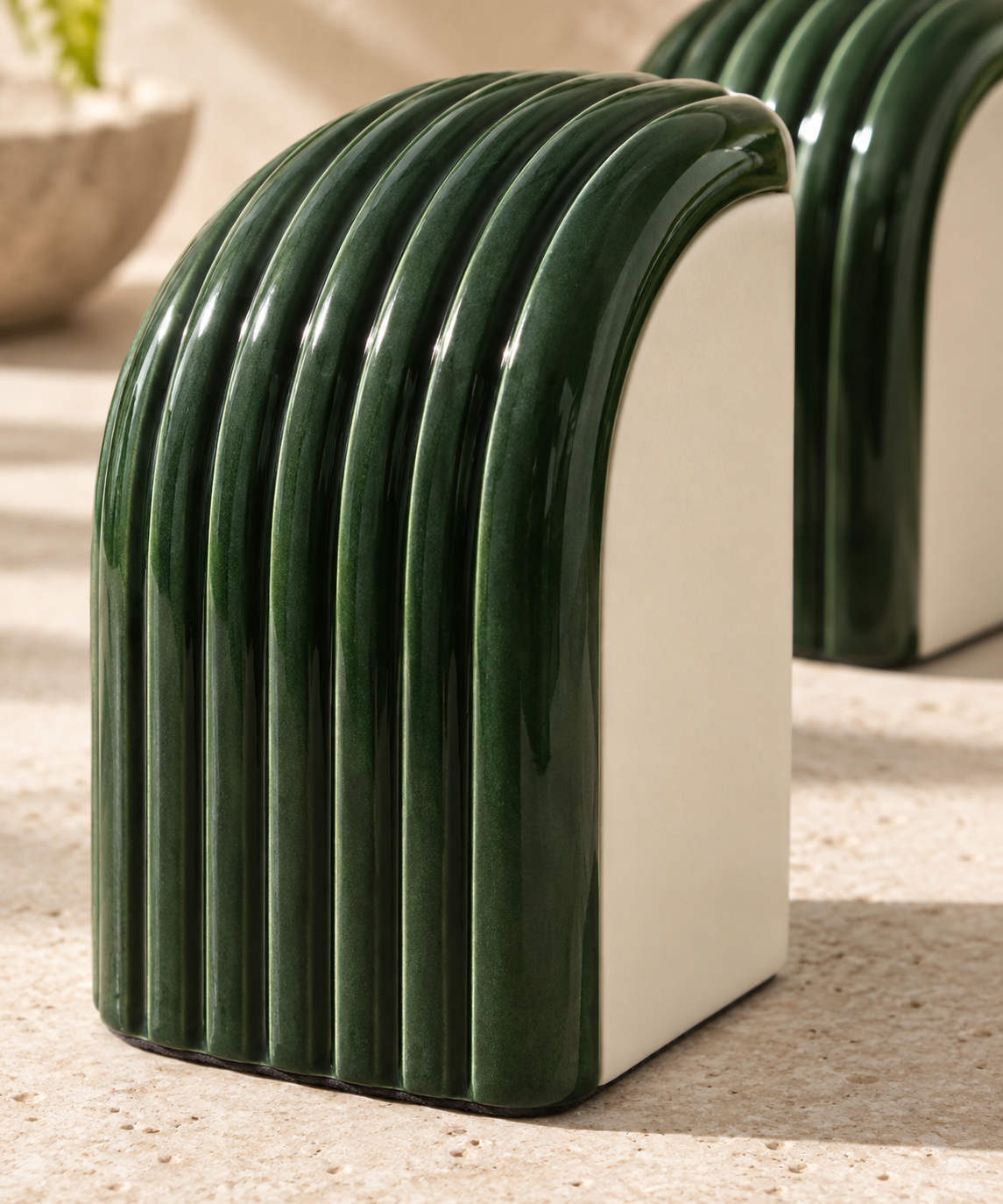 Ribvault Fluted Arch Bookends - detail close-up