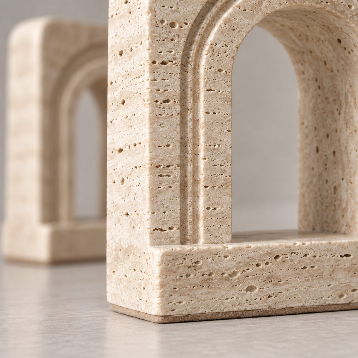 Travertine Gate Arch Bookends - detail texture close-up