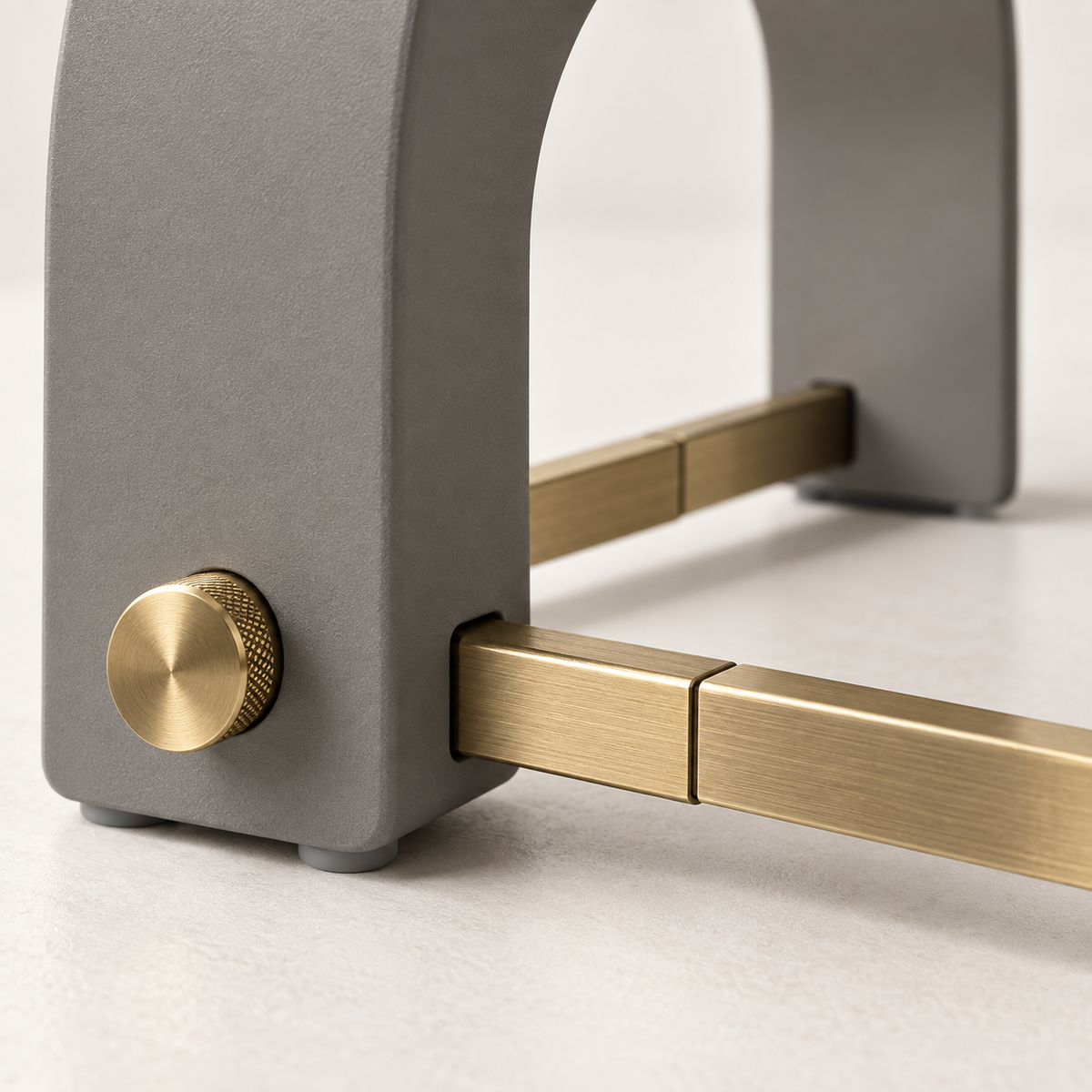 Bridgefold Adjustable Arch Bookends - detail brass knob and rail close-up