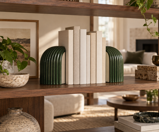 Ribvault Fluted Arch Bookends - lifestyle living room