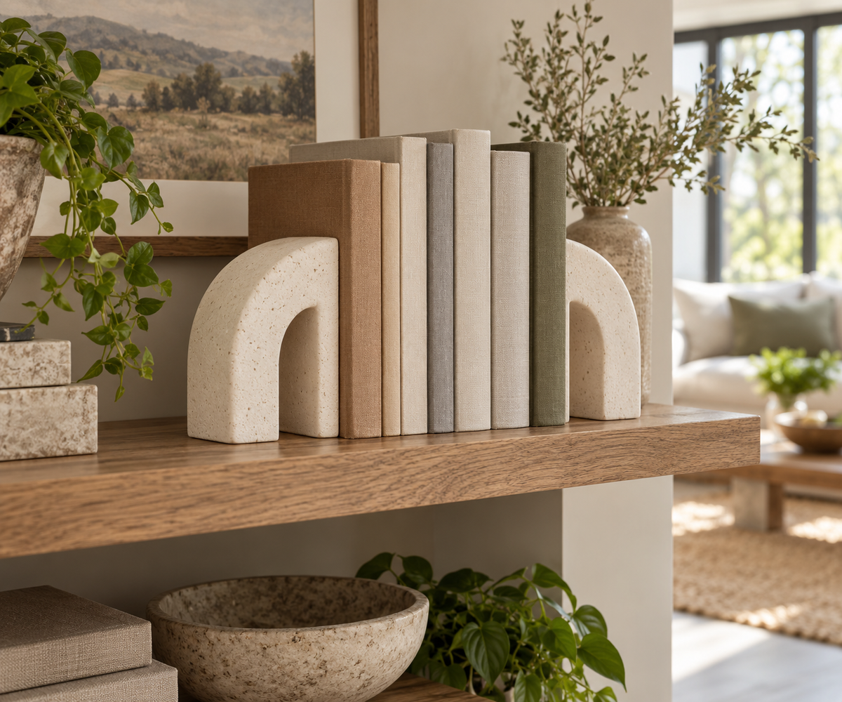 Arcstone Classic Arch Bookends - lifestyle living room