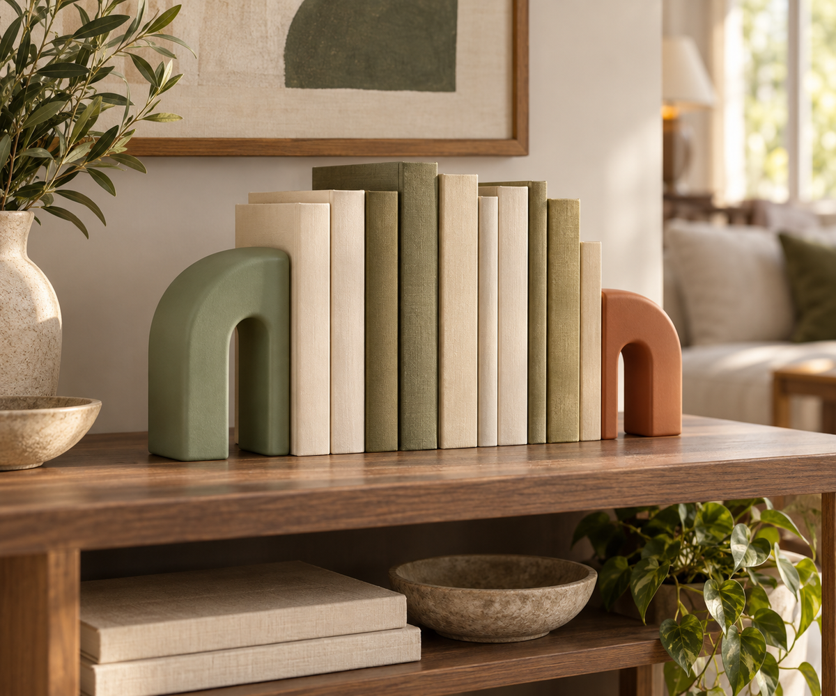 Arcstone Duo Arch Bookends - lifestyle living room