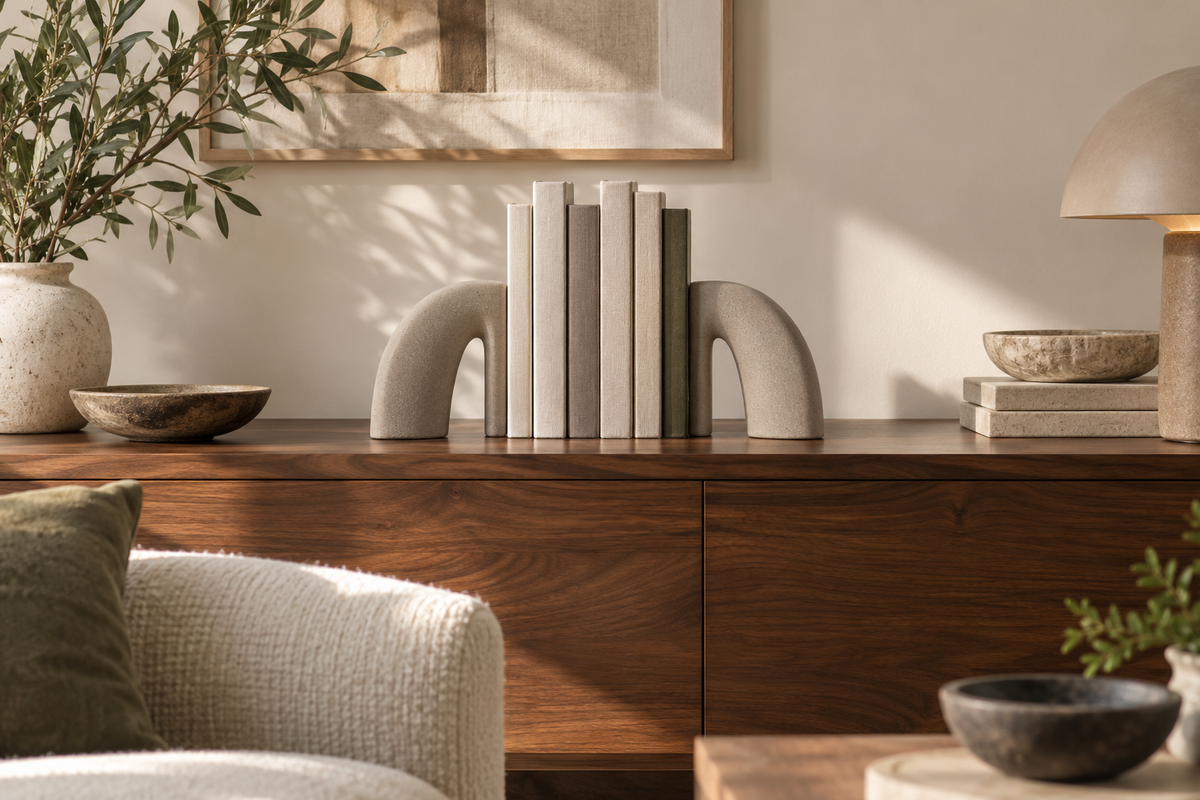 Moonspan Offset Arch Bookends - lifestyle living room