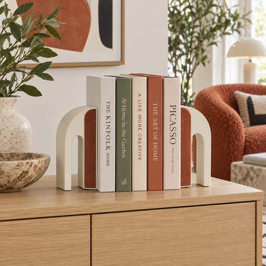 Softcurve Felt-Lined Arch Bookends - lifestyle living room