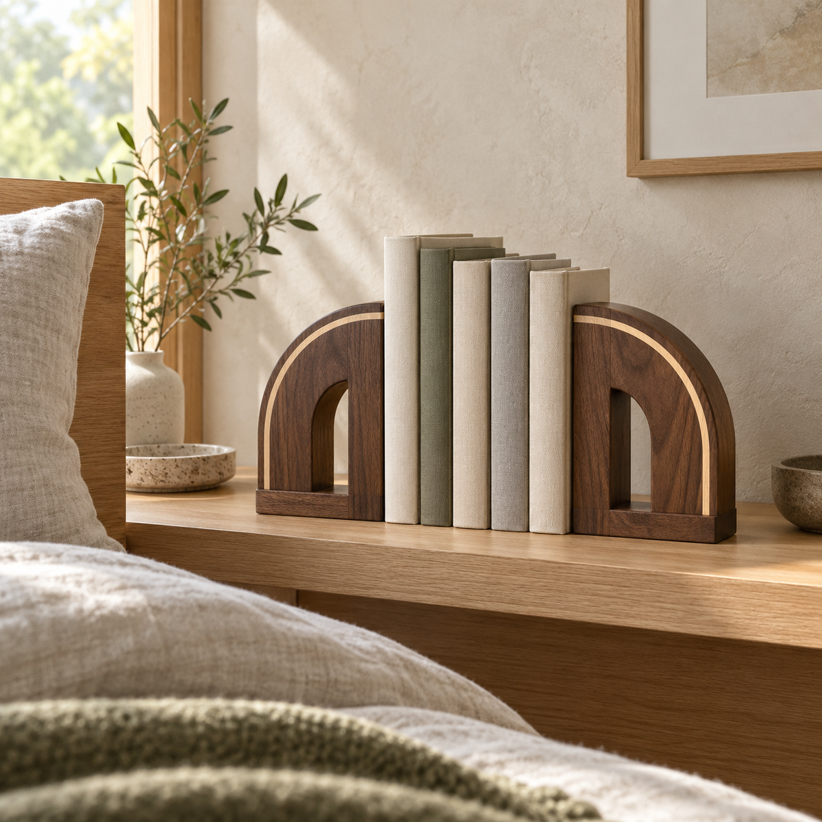 Timberline Inlay Arch Bookends - lifestyle bedroom
