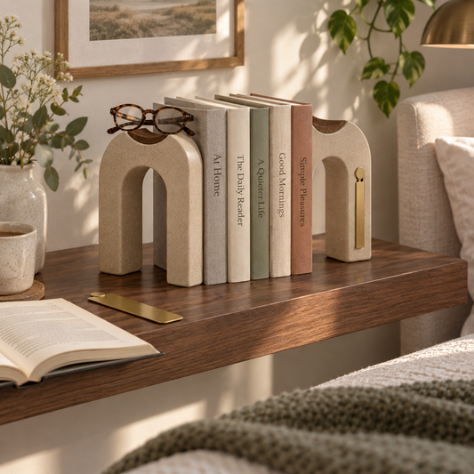 Pagecrest Reading Arch Bookends - lifestyle bedroom bedside ledge