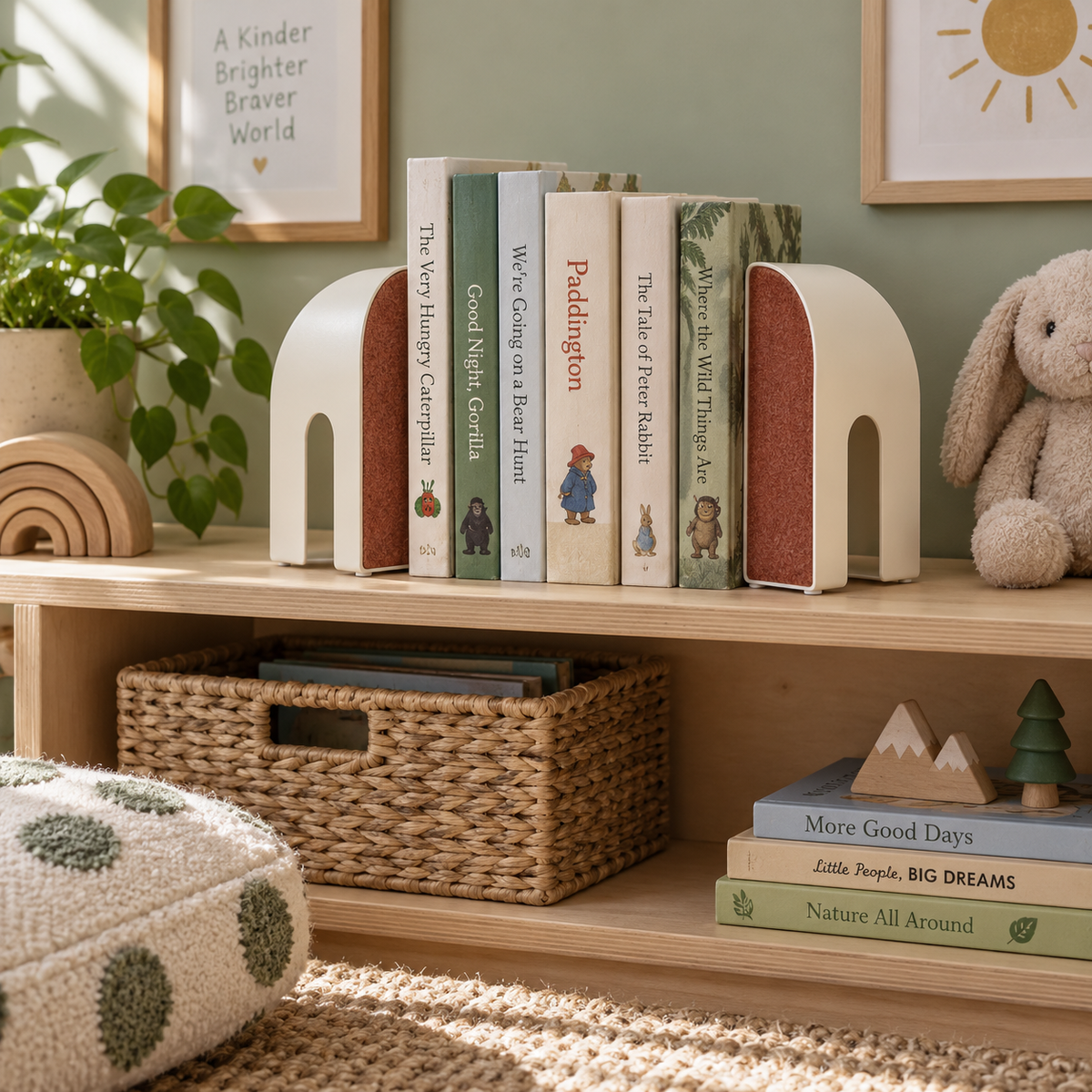 Softcurve Felt-Lined Arch Bookends - lifestyle family reading corner