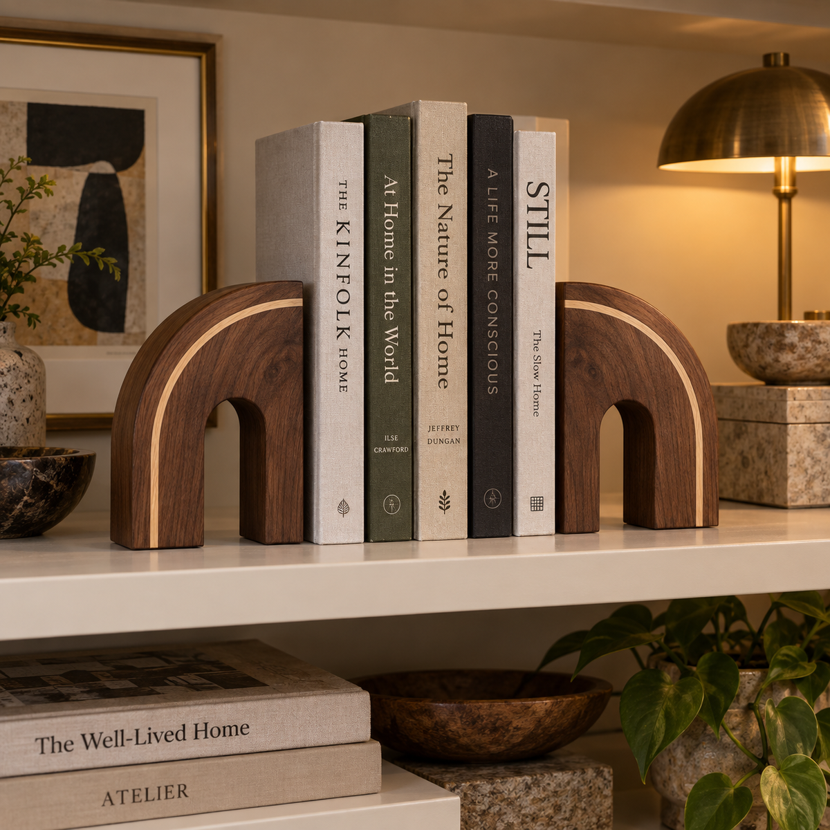 Timberline Inlay Arch Bookends - lifestyle library