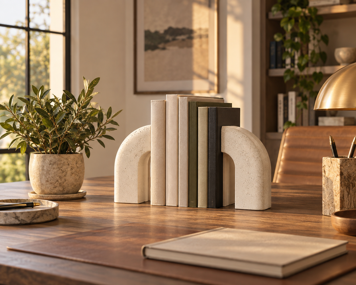 Arcstone Classic Arch Bookends - lifestyle office