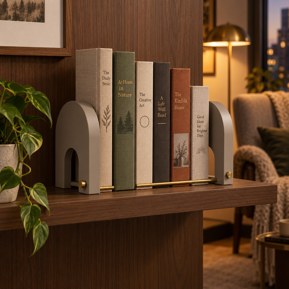 Bridgefold Adjustable Arch Bookends - lifestyle reading nook