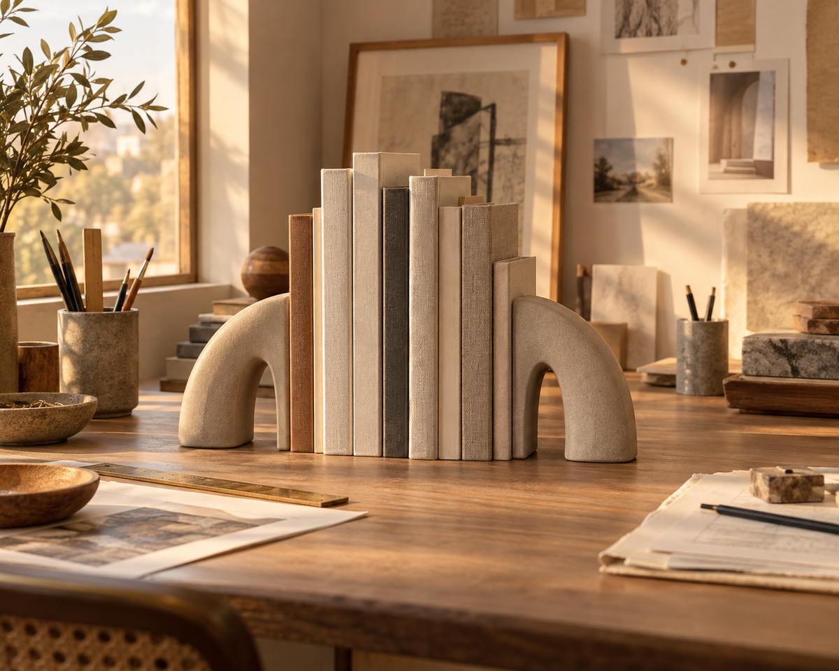 Moonspan Offset Arch Bookends - lifestyle studio